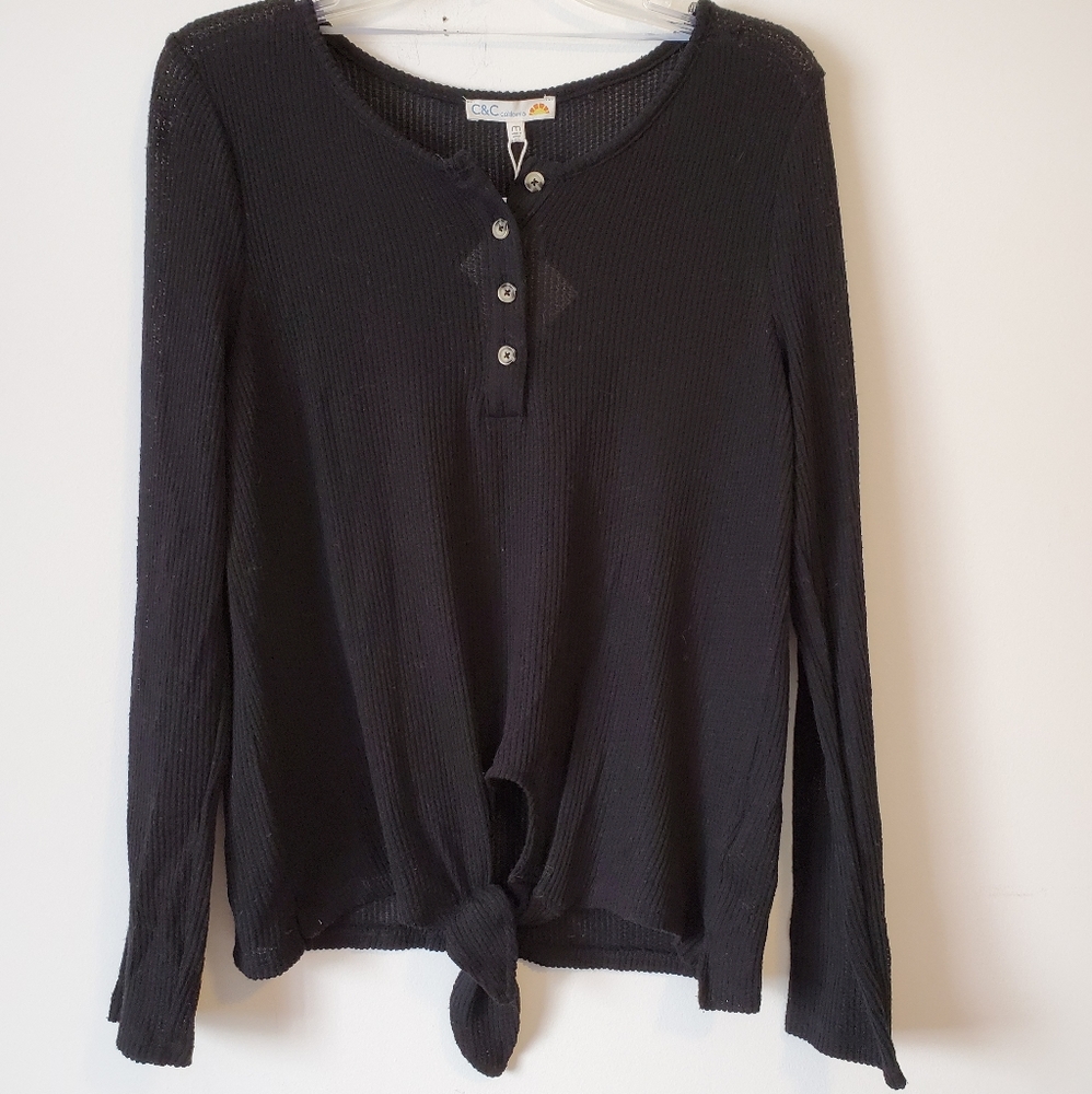C&C CALIFORNIA Casial Henley Top Loose Fit Black M